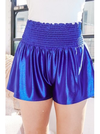 Pantaloncini rivestiti in foil con effetto smocking Blu