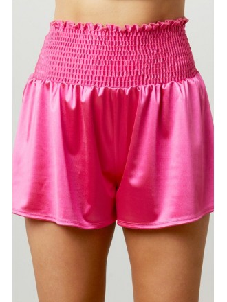Pantaloncini rivestiti di pellicola smocked rosa caldo