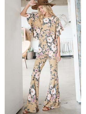 Pantaloni svasati con stampa floreale Senape Multi