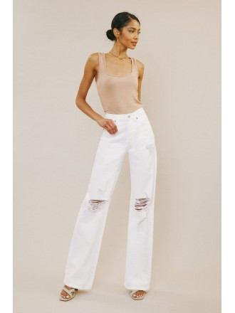 Jeans svasati a vita ultra alta bianco