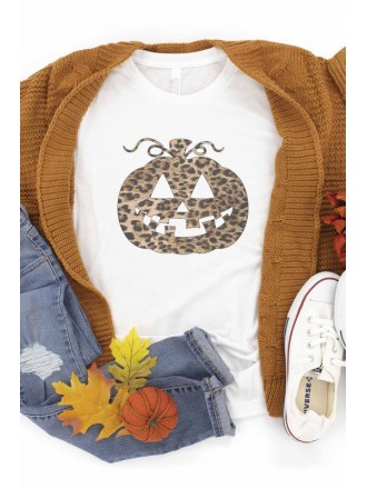 Maglietta grafica con zucca leopardata Halloween Bianco