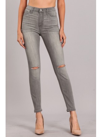 Jeans vintage a vita alta slim fit grigio