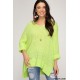 Neon Lime Hi-Lo Sweater Top con maniche a 3/4 e polsini ripiegati
